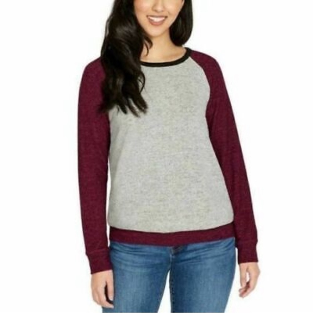 Buffalo David Bitton Women’s Cozy long sleeve Pullover Top Size M Burgundy gray